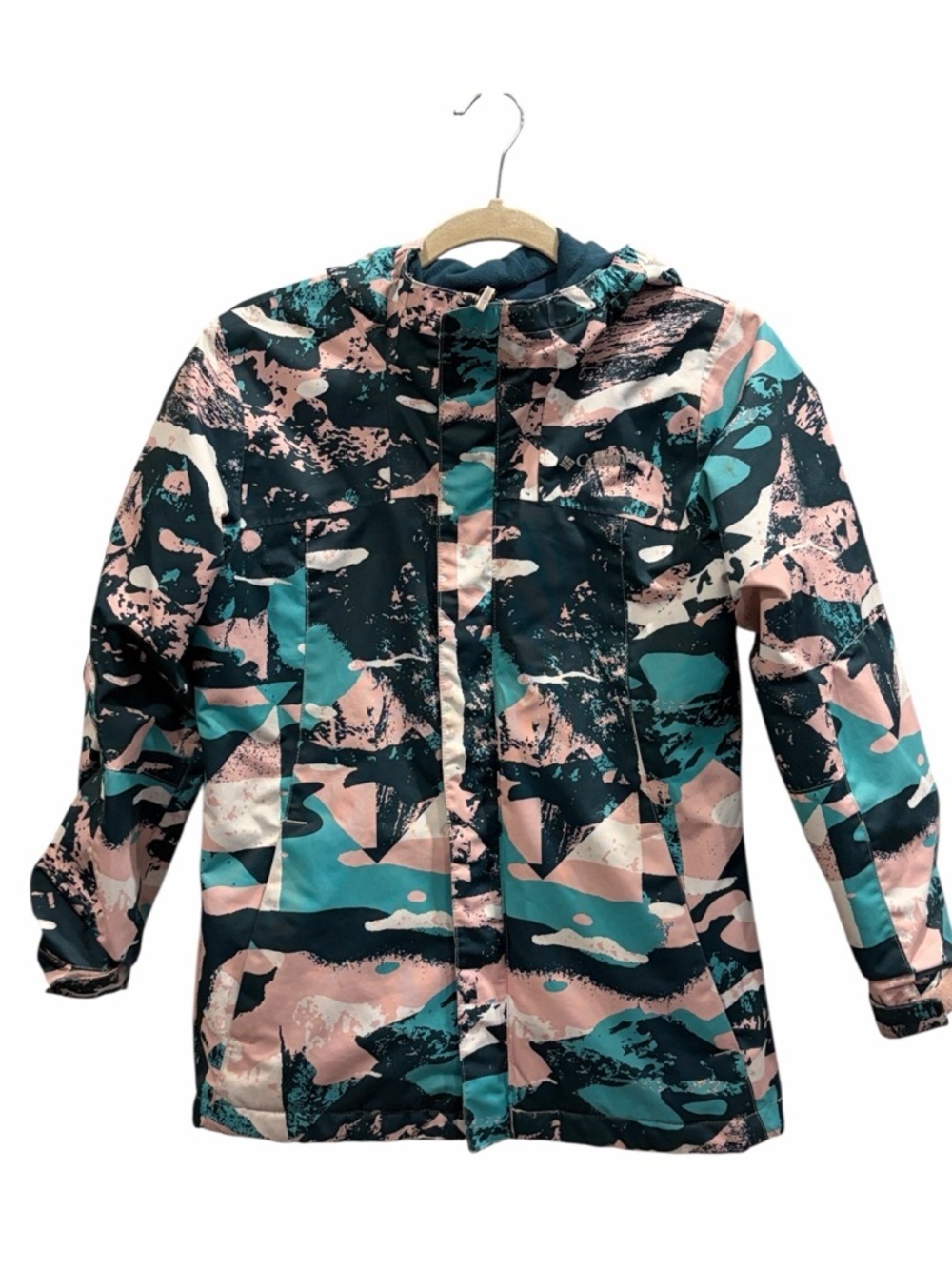 Columbia Kids Teal Floral Hooded Raincoat, waterproof size medium